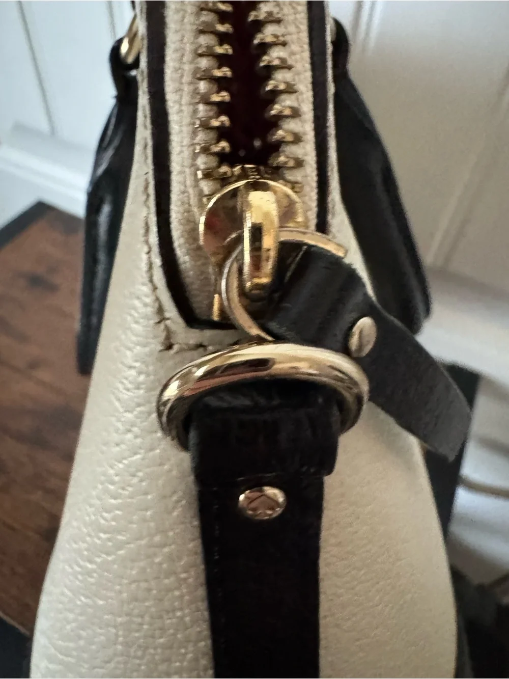 Kate Spade Two Tone Leather Dome Satchel Black Cream Handbag